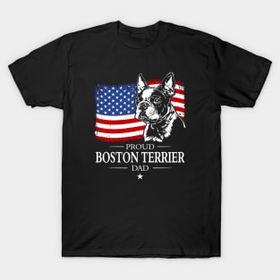 Proud Boston Terrier Dad American Flag patriotic dog T-Shirt